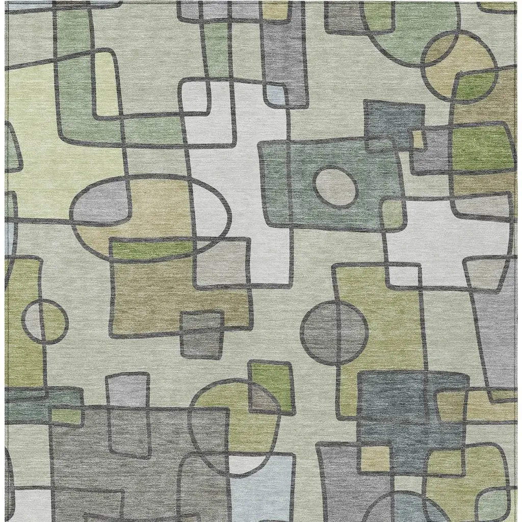 10' X 14' Fern Green And Green Geometric Washable Indoor Outdoor Area Rug Homeroots Outdoor