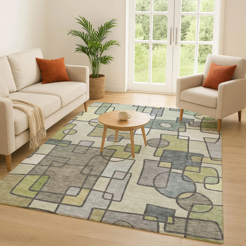 10' X 14' Fern Green And Green Geometric Washable Indoor Outdoor Area Rug Homeroots Outdoor