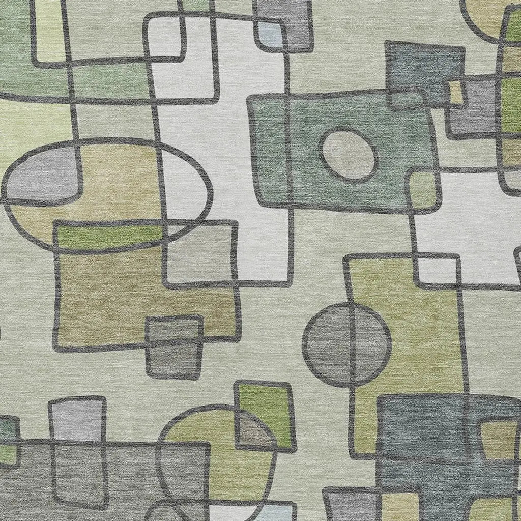 10' X 14' Fern Green And Green Geometric Washable Indoor Outdoor Area Rug Homeroots Outdoor