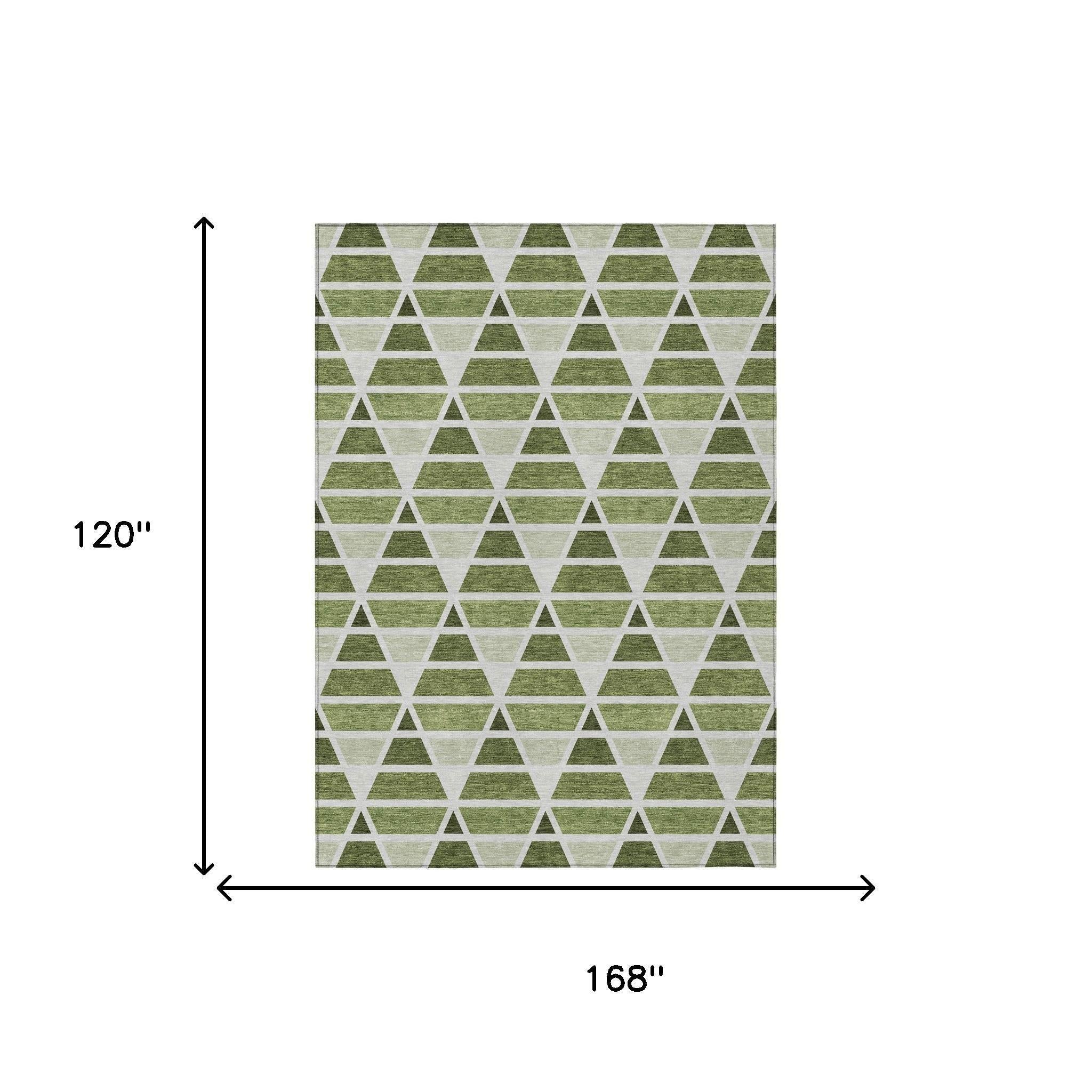 10' X 14' Fern Green And Green Geometric Washable Indoor Outdoor Area Rug Homeroots Outdoor