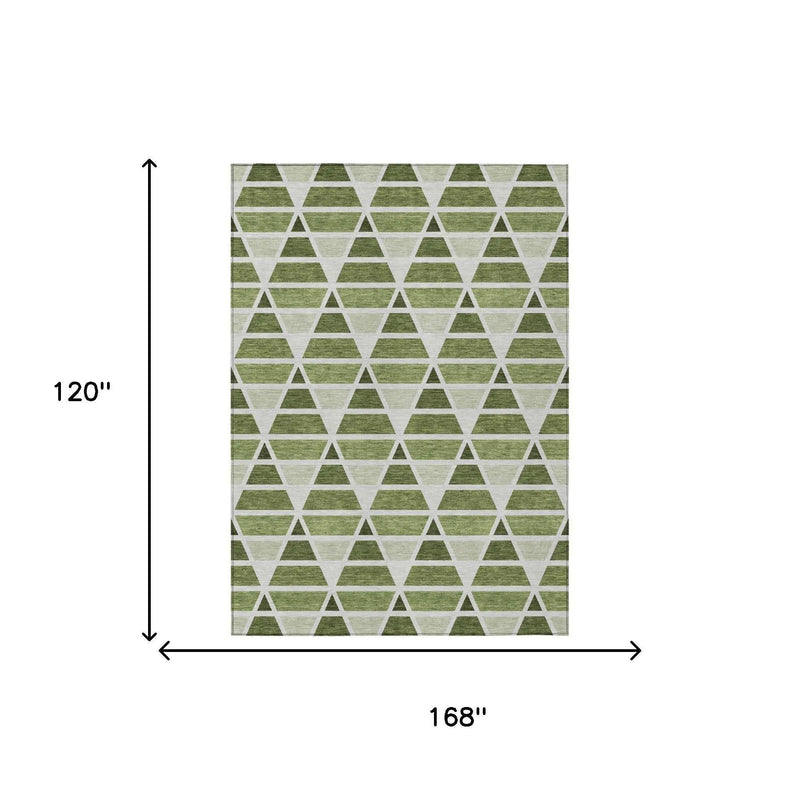 10' X 14' Fern Green And Green Geometric Washable Indoor Outdoor Area Rug Homeroots Outdoor