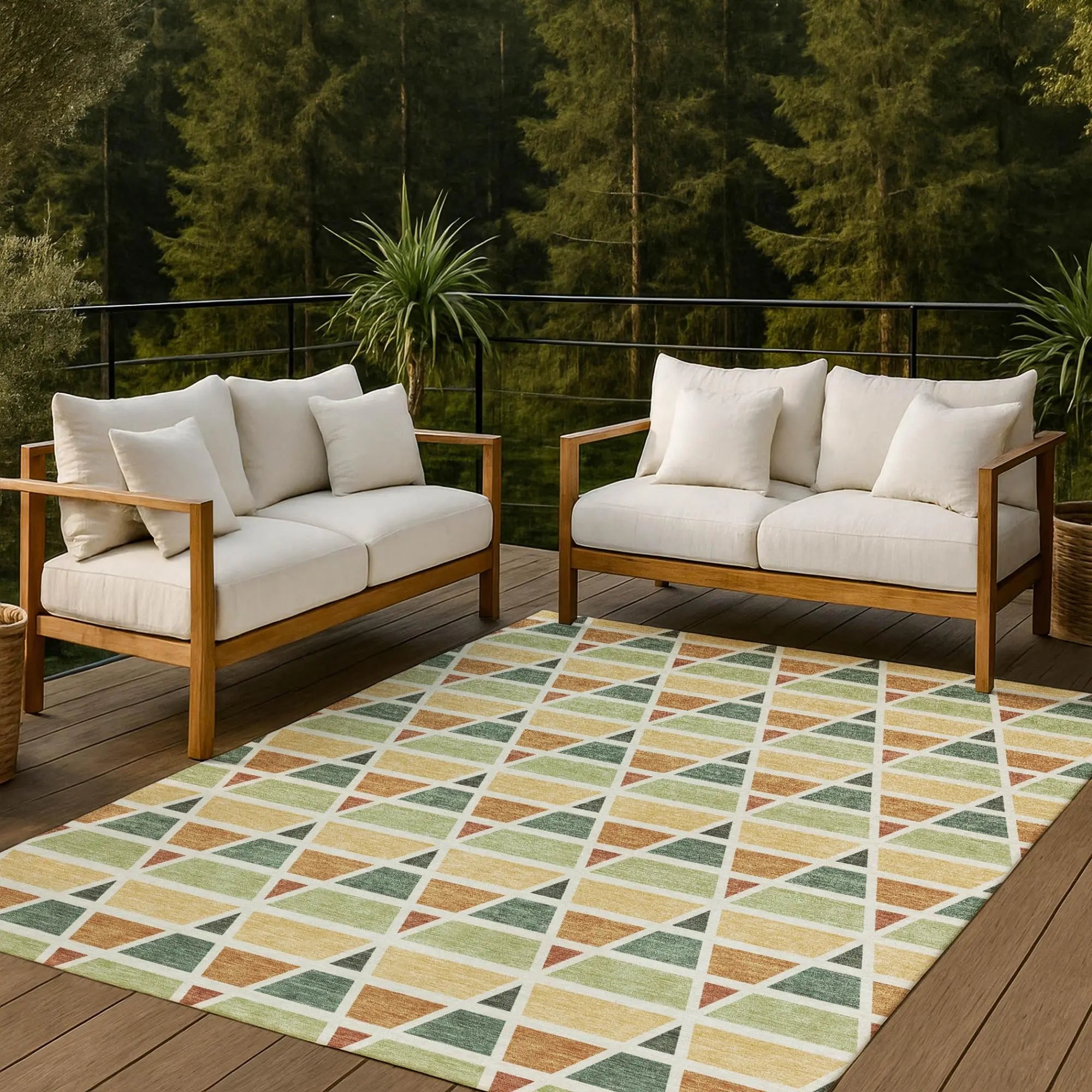 10' X 14' Fern Green And Green Geometric Washable Indoor Outdoor Area Rug Homeroots Outdoor