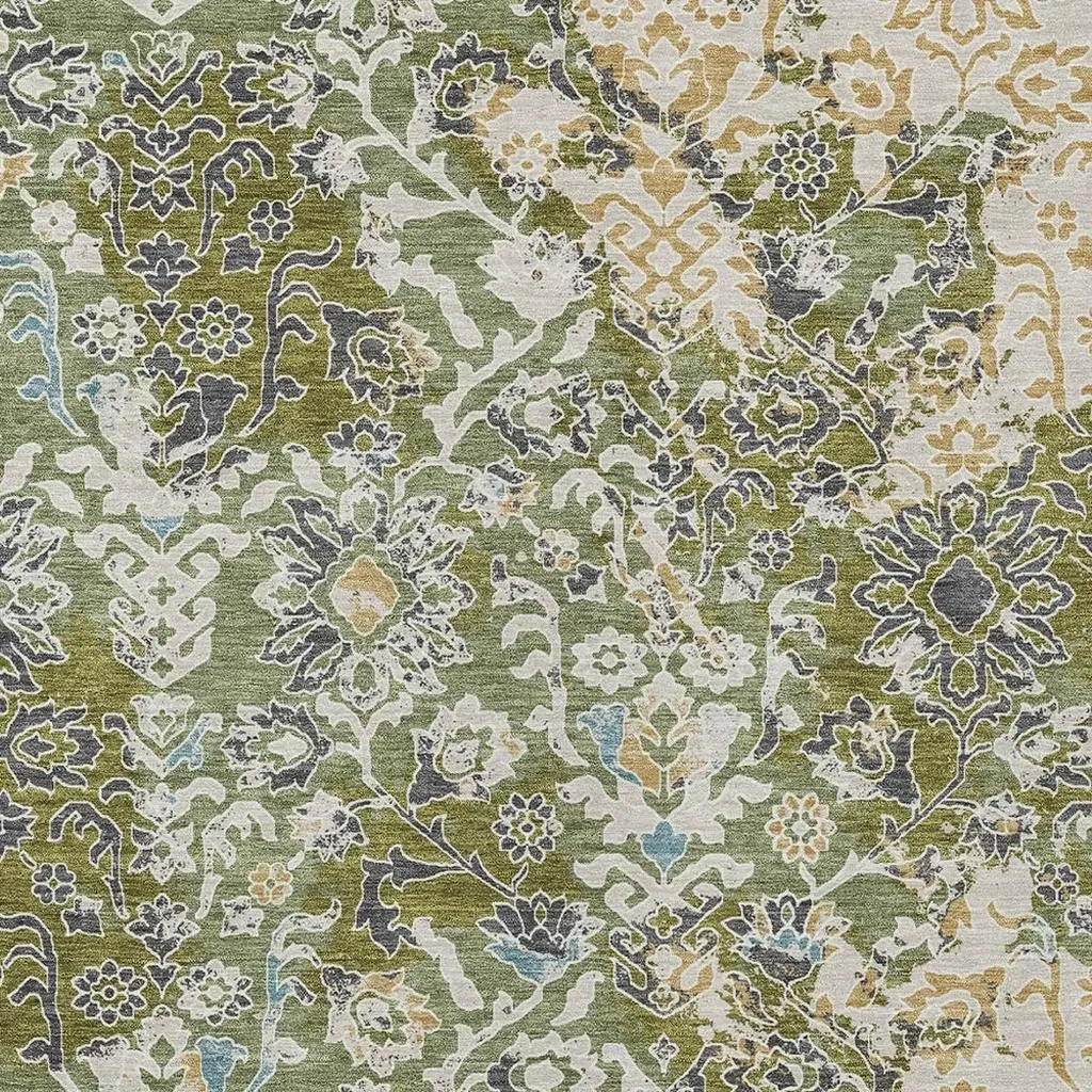 10' X 14' Fern Green And Ivory Geometric Washable Indoor Outdoor Area Rug Homeroots Outdoor