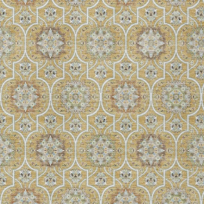 10' X 14' Gold And Beige Floral Medallion Washable Indoor Outdoor Area Rug Homeroots Outdoor