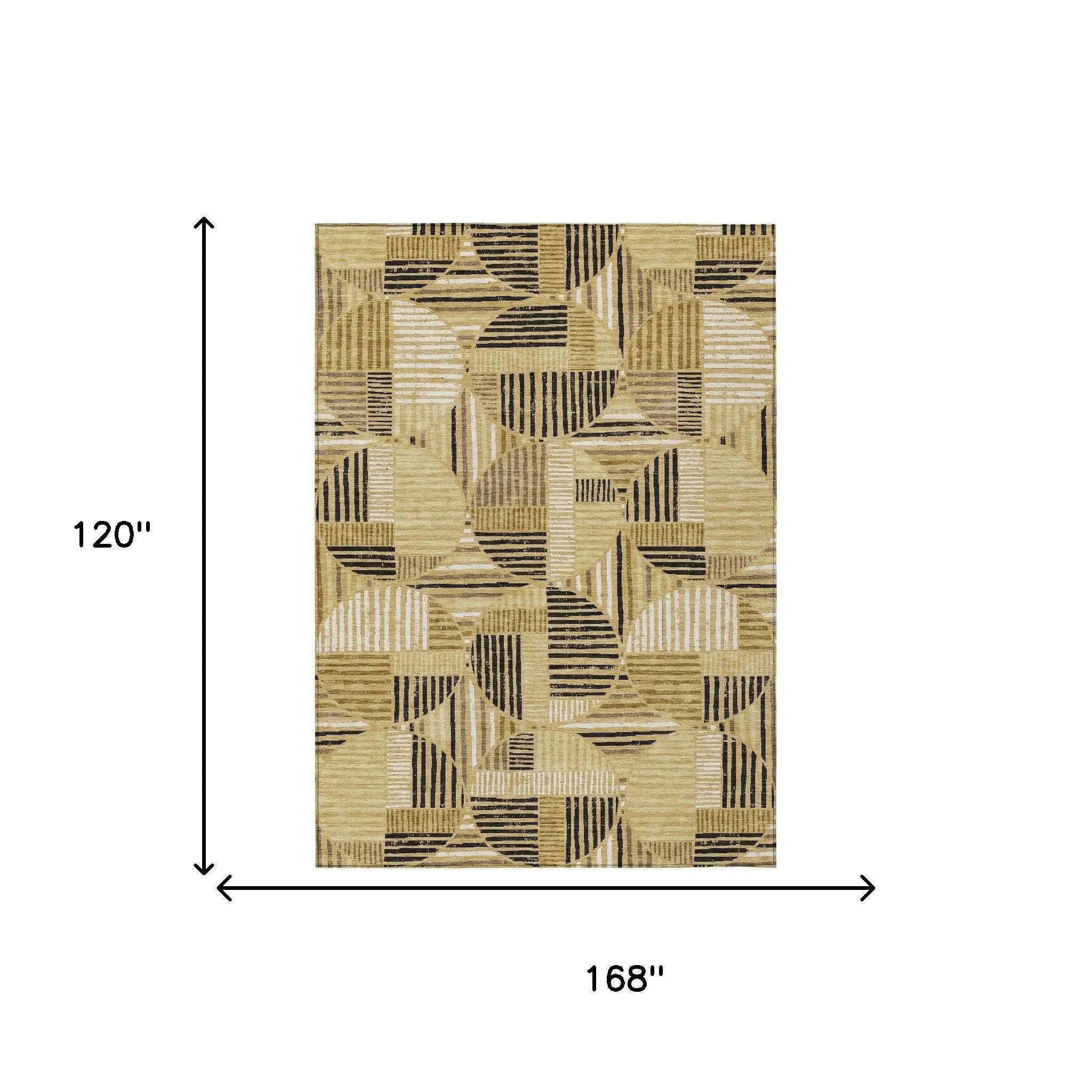 10' X 14' Gold And Blue Geometric Washable Indoor Outdoor Area Rug Homeroots Outdoor