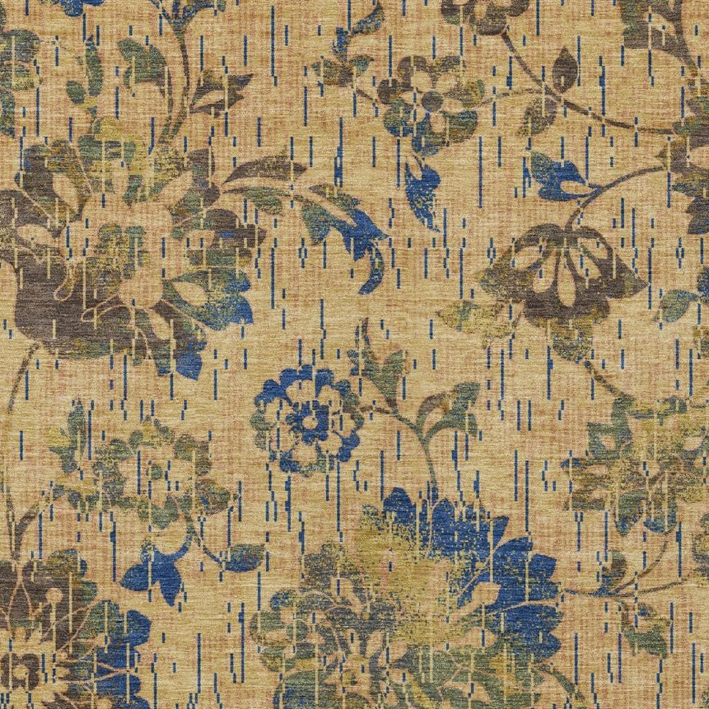 10' X 14' Gold And Brown Floral Washable Indoor Outdoor Area Rug Homeroots Outdoor