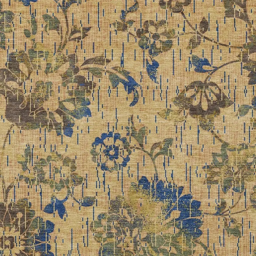 10' X 14' Gold And Brown Floral Washable Indoor Outdoor Area Rug Homeroots Outdoor