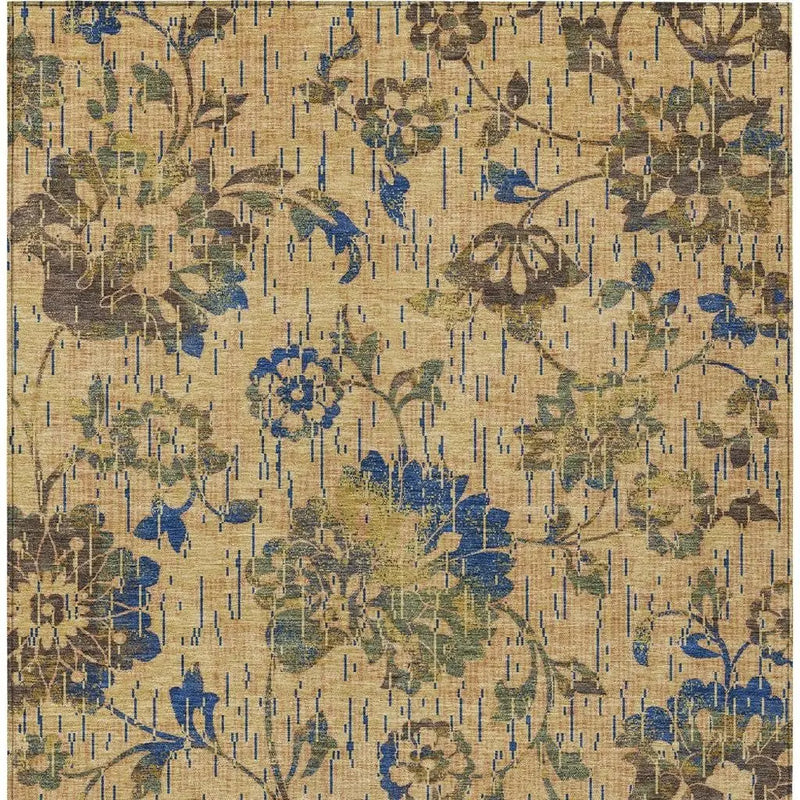 10' X 14' Gold And Brown Floral Washable Indoor Outdoor Area Rug Homeroots Outdoor