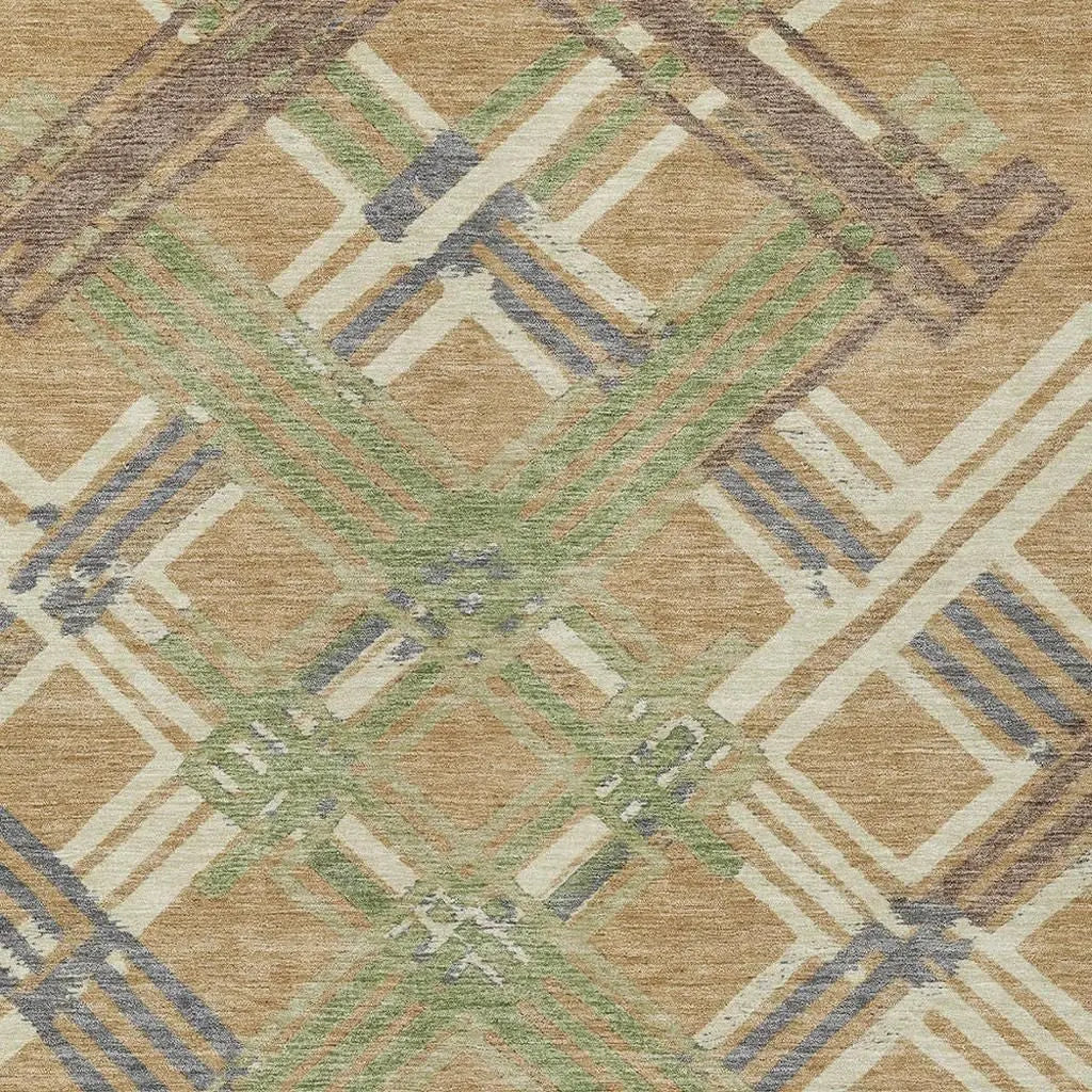 10' X 14' Gold And Brown Geometric Washable Indoor Outdoor Area Rug Homeroots Outdoor