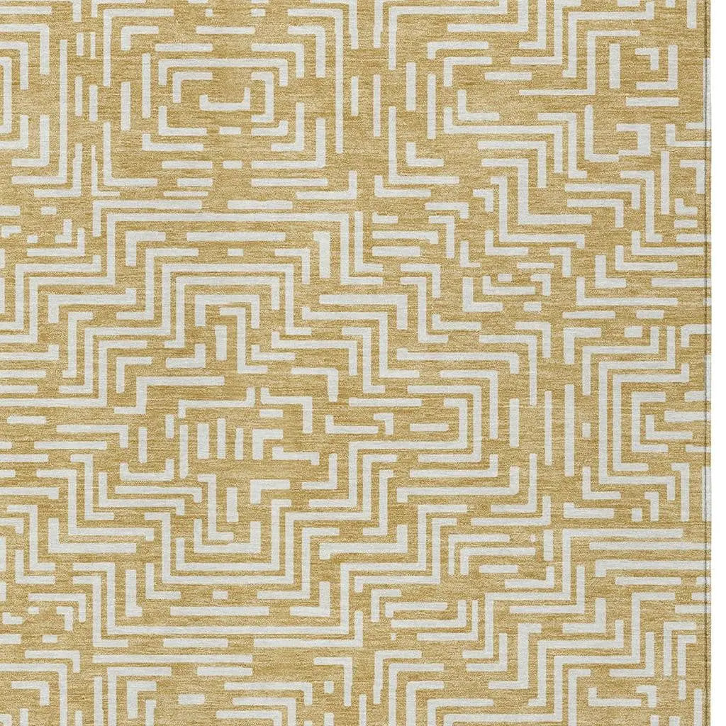 10' X 14' Gold And Brown Geometric Washable Indoor Outdoor Area Rug Homeroots Outdoor