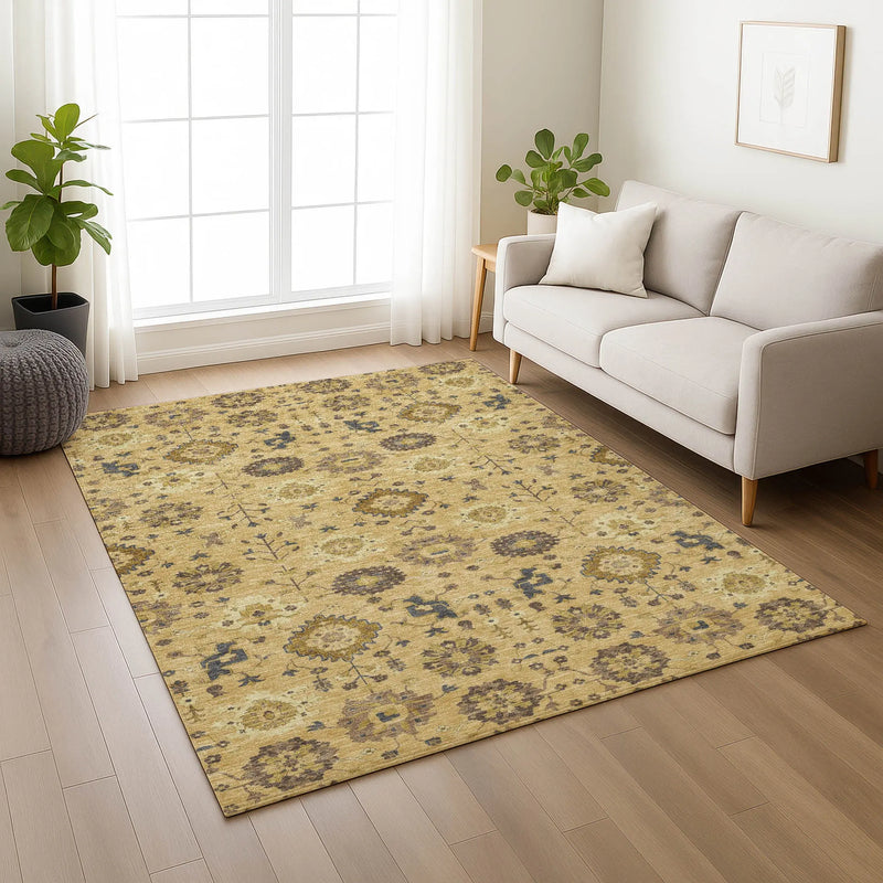 10' X 14' Gold And Brown Geometric Washable Indoor Outdoor Area Rug Homeroots Outdoor