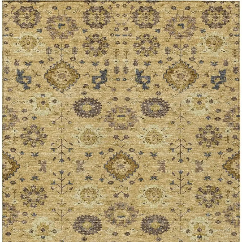 10' X 14' Gold And Brown Geometric Washable Indoor Outdoor Area Rug Homeroots Outdoor