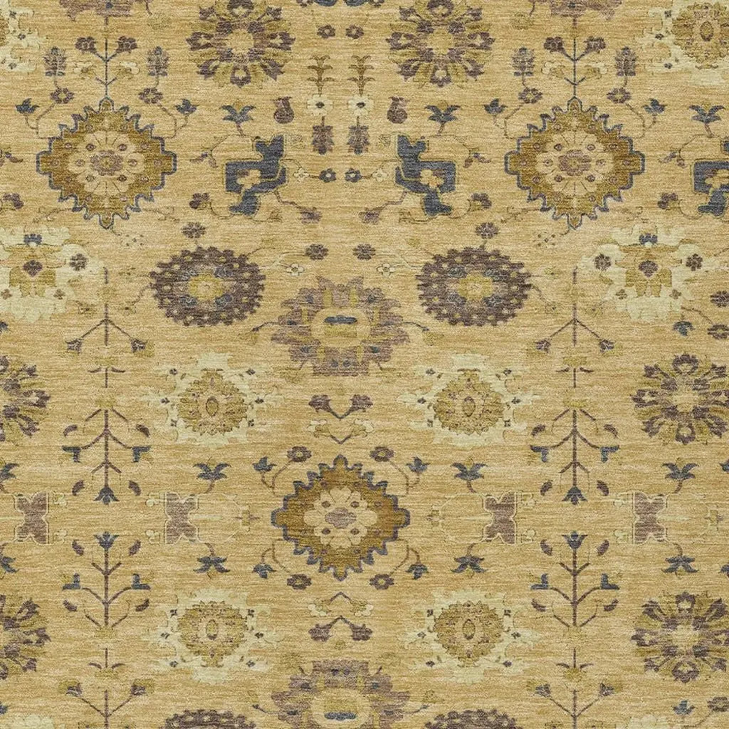 10' X 14' Gold And Brown Geometric Washable Indoor Outdoor Area Rug Homeroots Outdoor