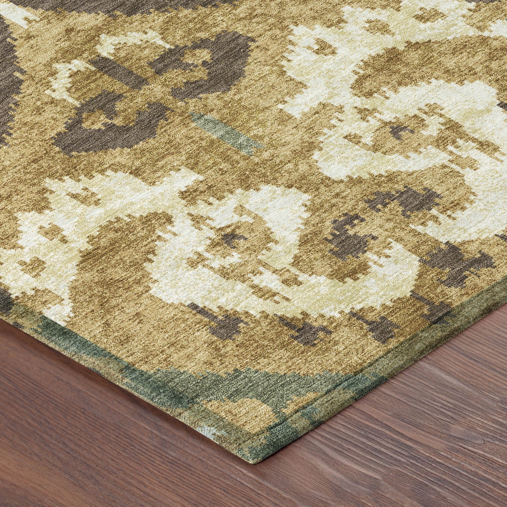 10' X 14' Gold And Brown Ikat Washable Indoor Outdoor Area Rug Homeroots Outdoor