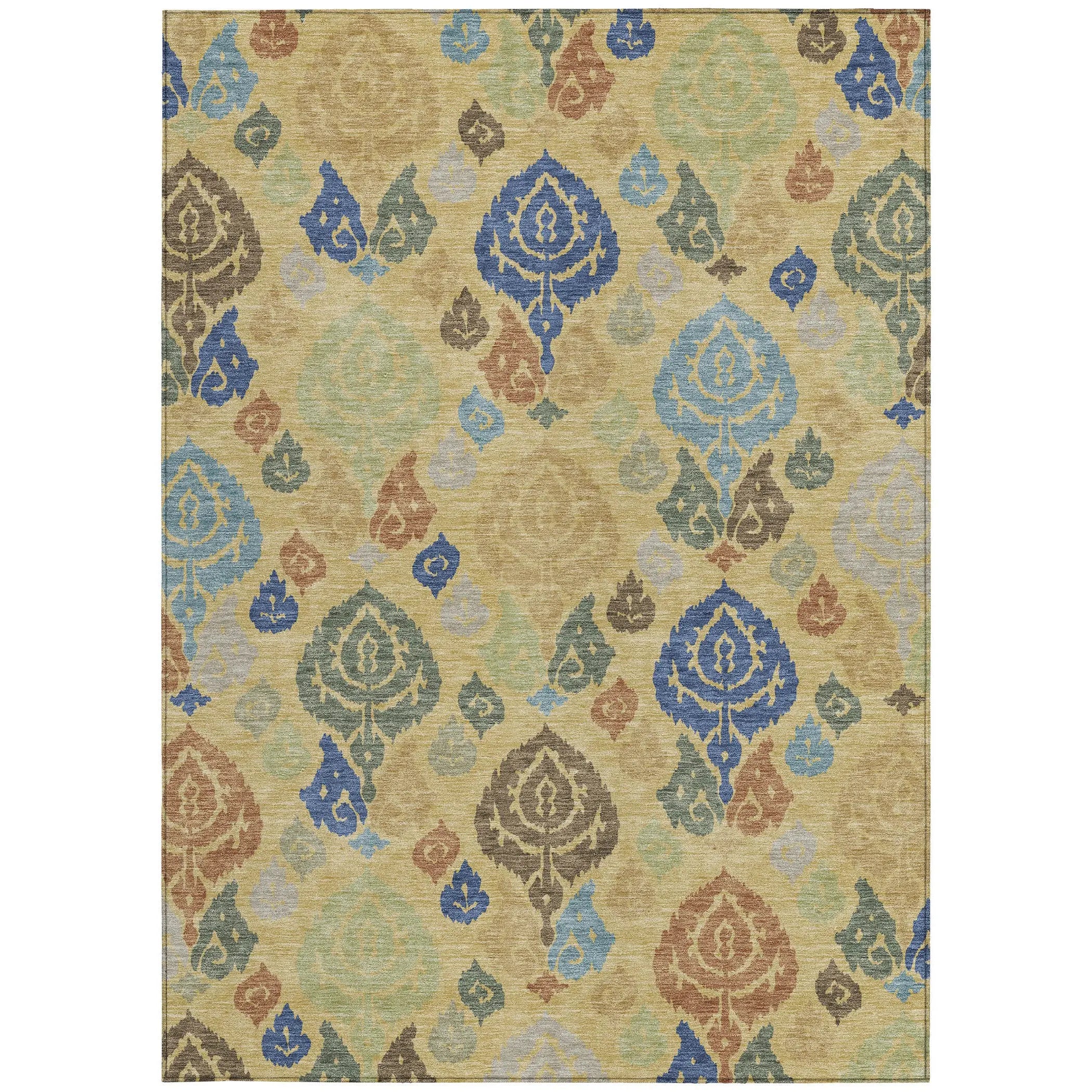 10' X 14' Gold And Chocolate Damask Washable Indoor Outdoor Area Rug Homeroots Outdoor
