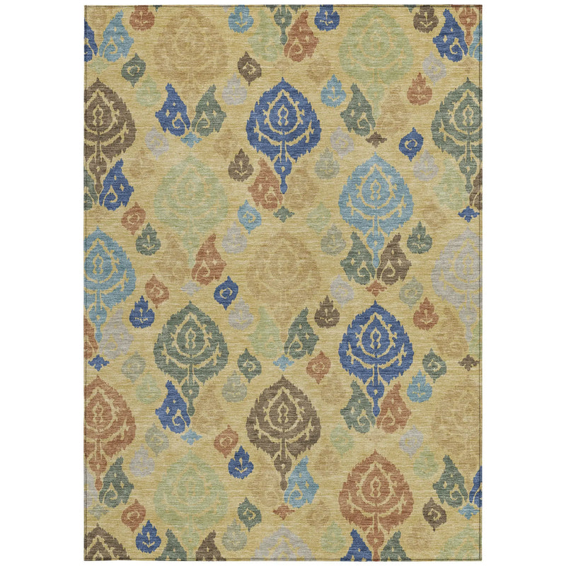 10' X 14' Gold And Chocolate Damask Washable Indoor Outdoor Area Rug Homeroots Outdoor