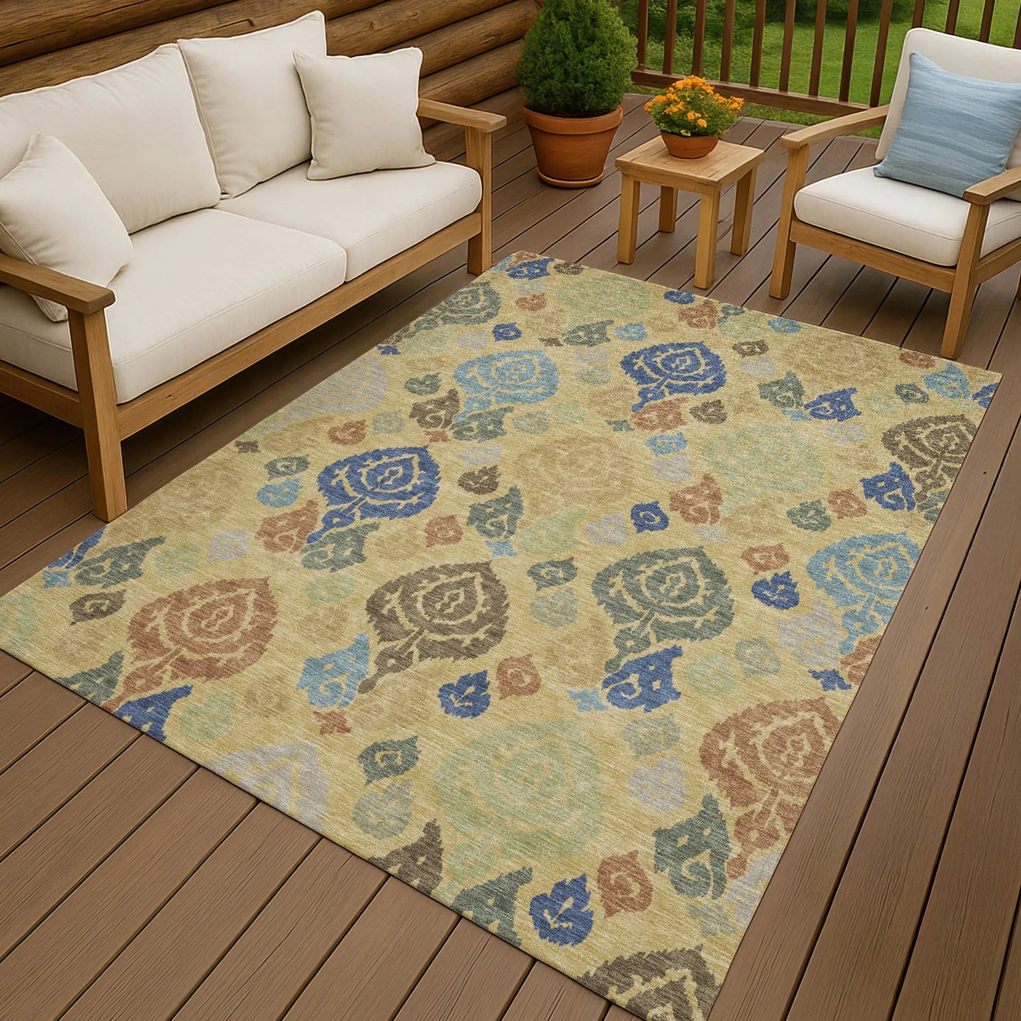 10' X 14' Gold And Chocolate Damask Washable Indoor Outdoor Area Rug Homeroots Outdoor