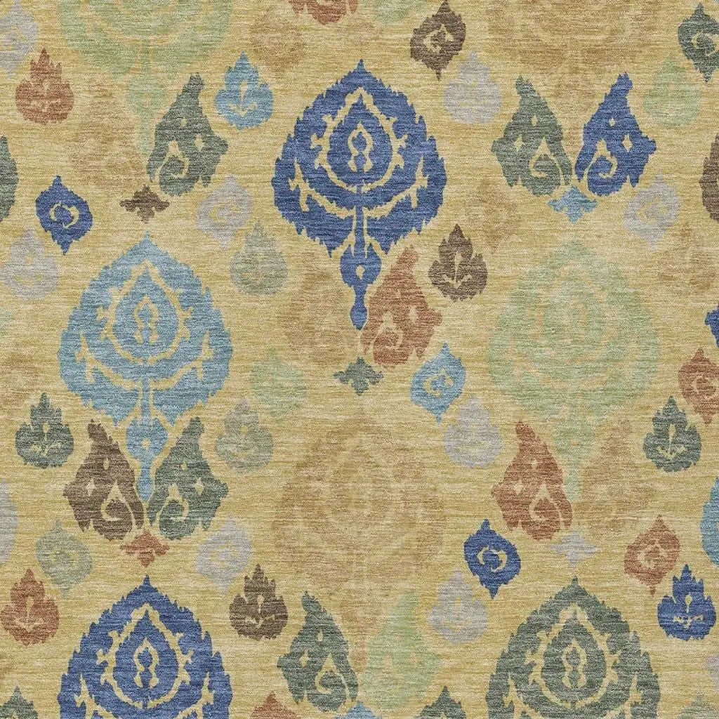 10' X 14' Gold And Chocolate Damask Washable Indoor Outdoor Area Rug Homeroots Outdoor