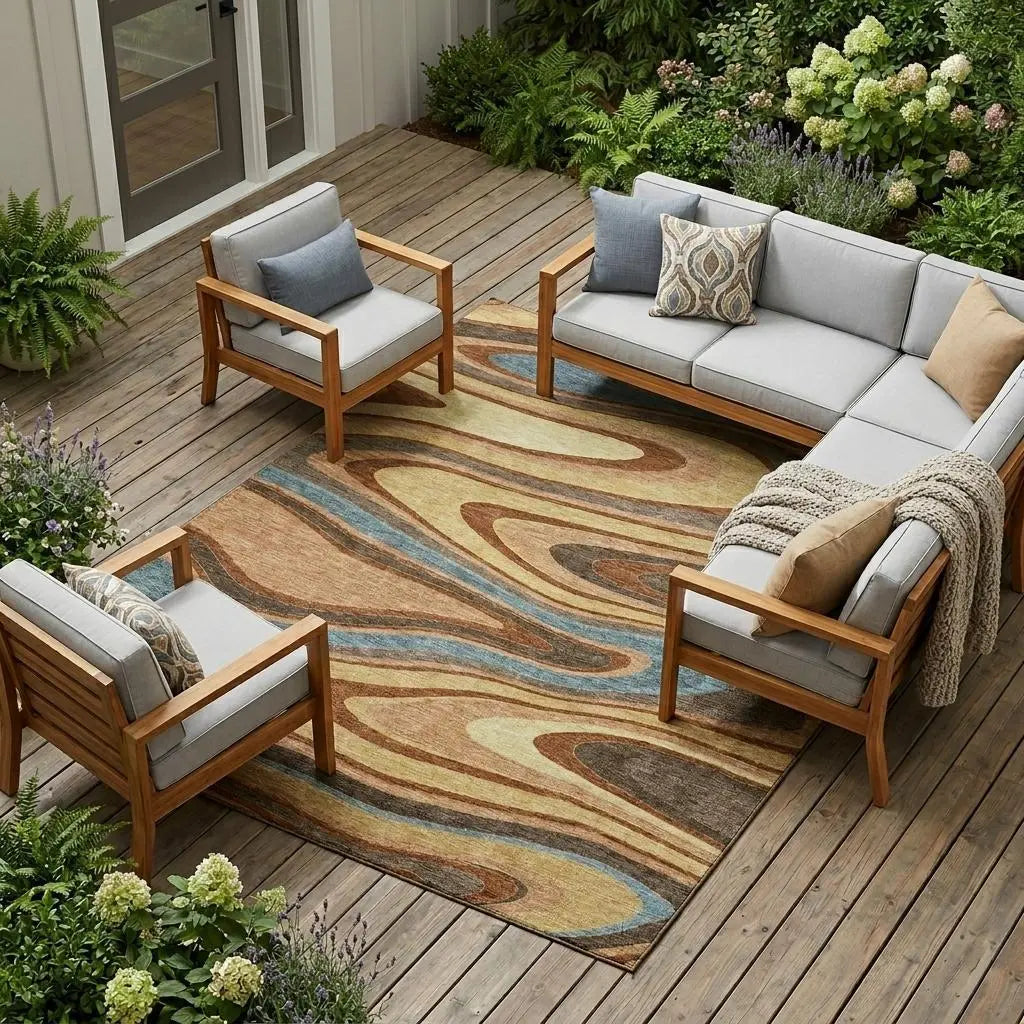 10' X 14' Gold And Copper Abstract Washable Indoor Outdoor Area Rug Homeroots Outdoor