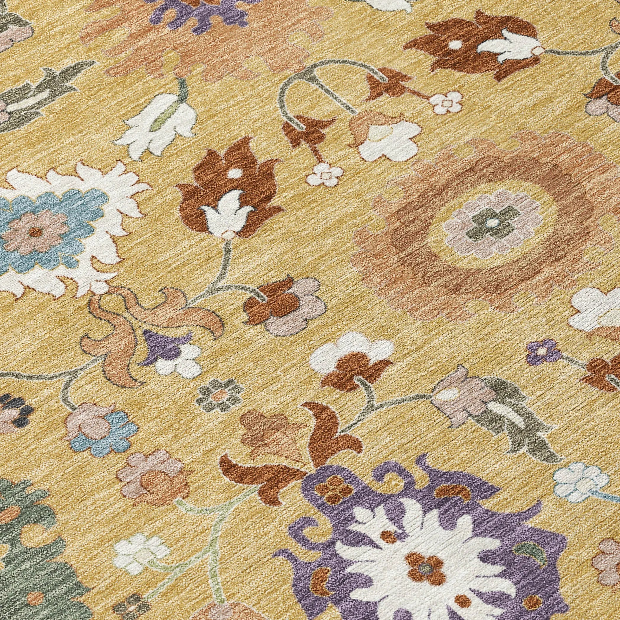 10' X 14' Gold And Copper Floral Medallion Washable Indoor Outdoor Area Rug Homeroots Outdoor