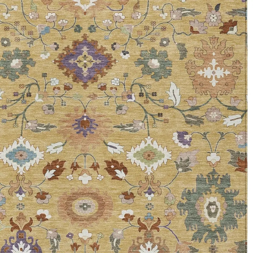 10' X 14' Gold And Copper Floral Medallion Washable Indoor Outdoor Area Rug Homeroots Outdoor