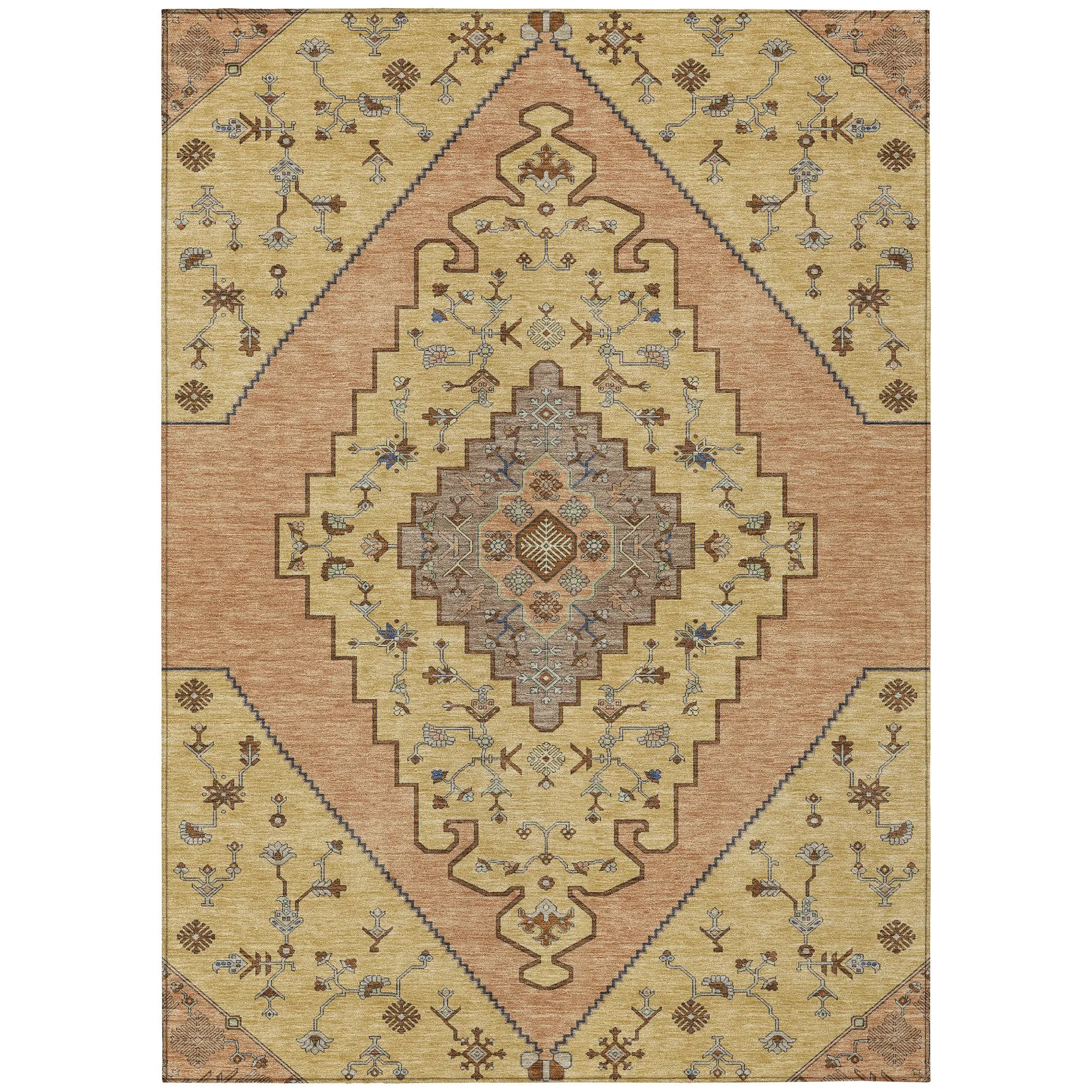 10' X 14' Gold And Copper Geometric Washable Indoor Outdoor Area Rug Homeroots Outdoor