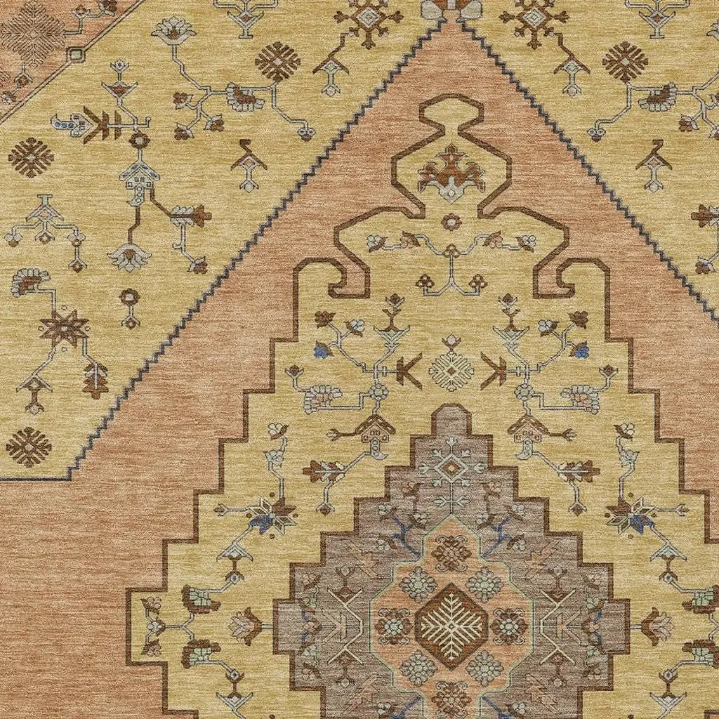 10' X 14' Gold And Copper Geometric Washable Indoor Outdoor Area Rug Homeroots Outdoor