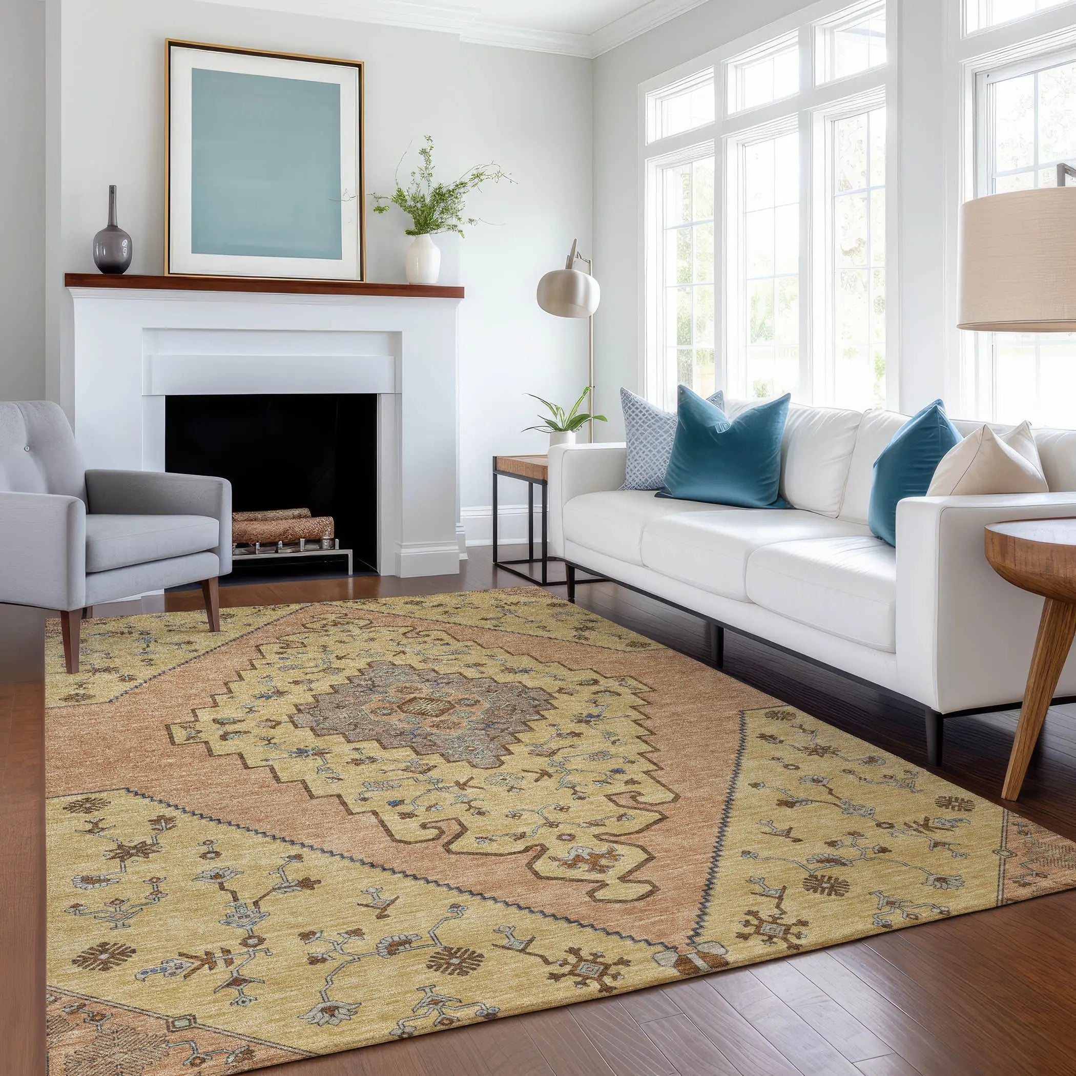10' X 14' Gold And Copper Geometric Washable Indoor Outdoor Area Rug Homeroots Outdoor