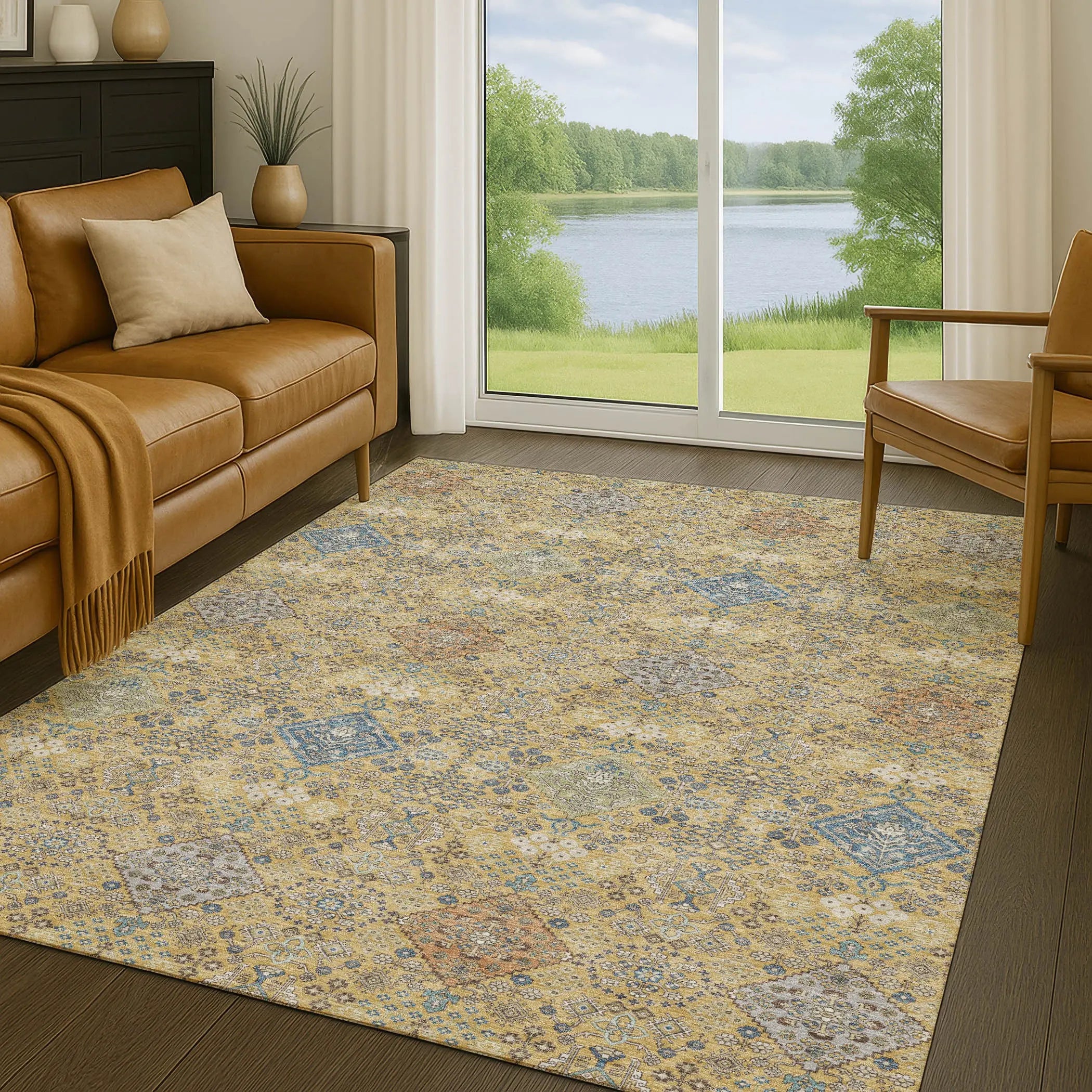 10' X 14' Gold And Copper Oriental Washable Indoor Outdoor Area Rug Homeroots Outdoor