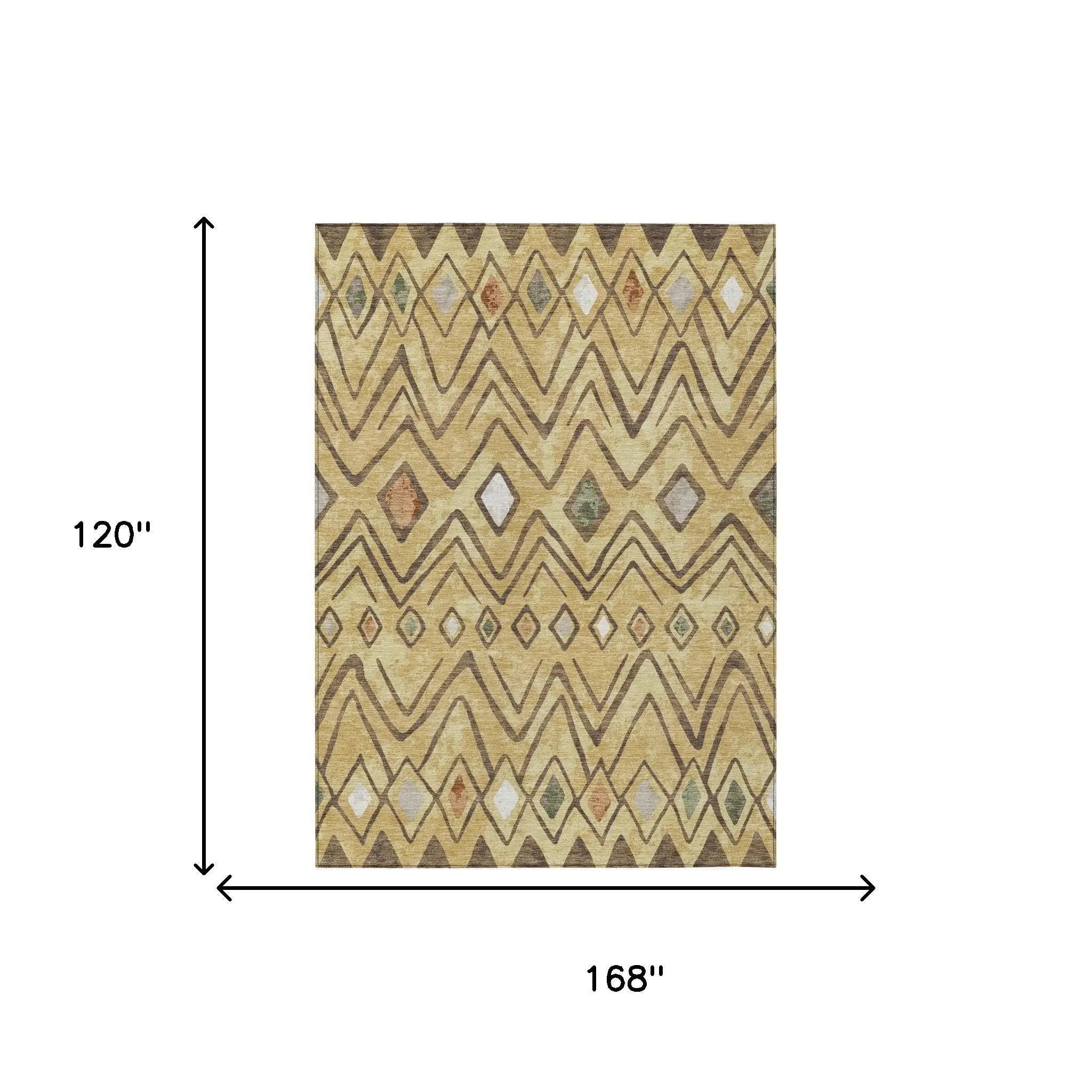 10' X 14' Gold And Green Geometric Washable Indoor Outdoor Area Rug Homeroots Outdoor