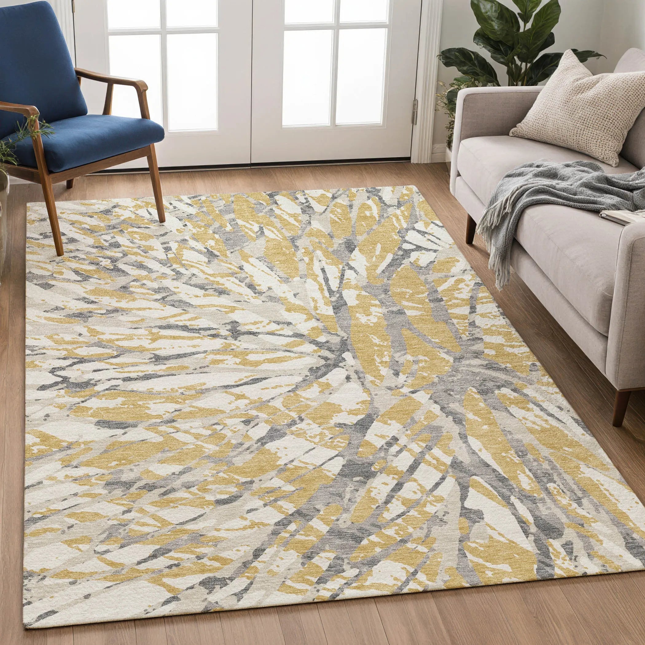10' X 14' Gold And Ivory Abstract Washable Indoor Outdoor Area Rug Homeroots Outdoor