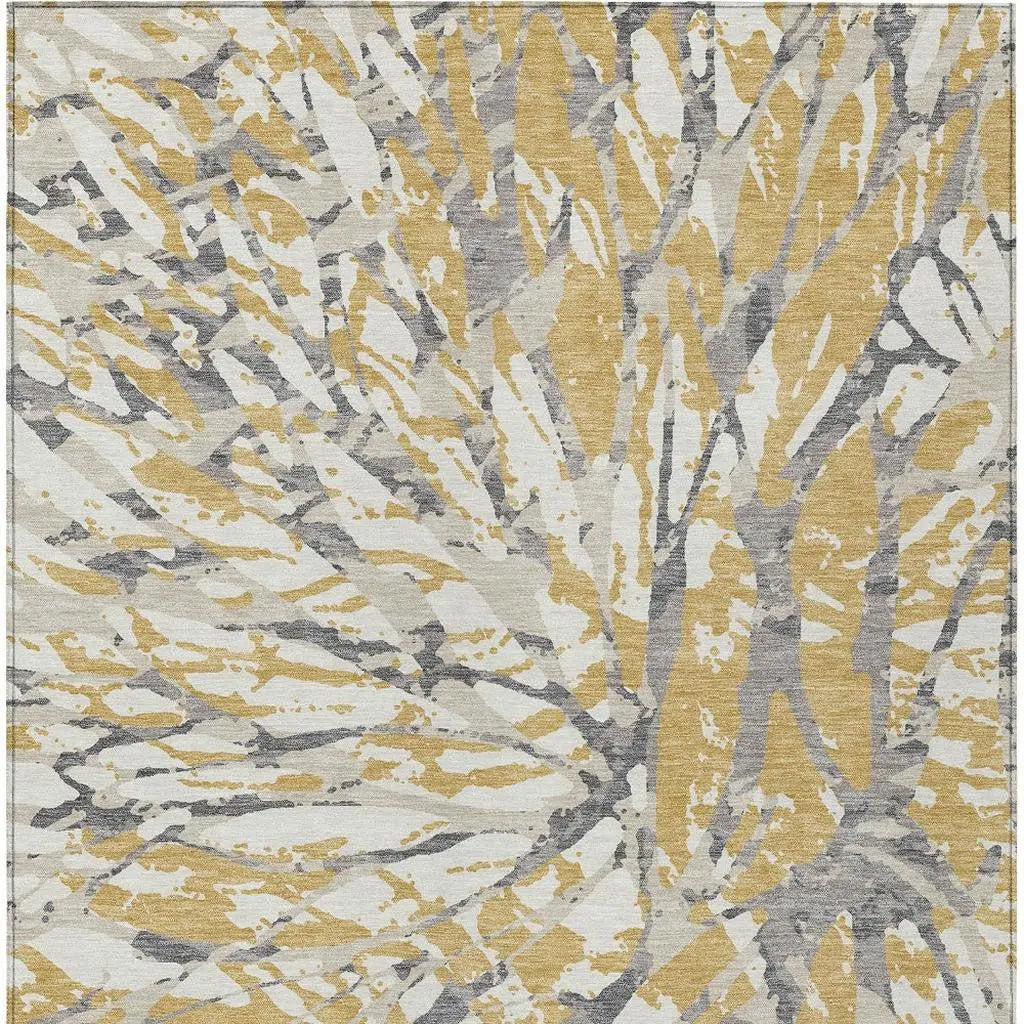 10' X 14' Gold And Ivory Abstract Washable Indoor Outdoor Area Rug Homeroots Outdoor