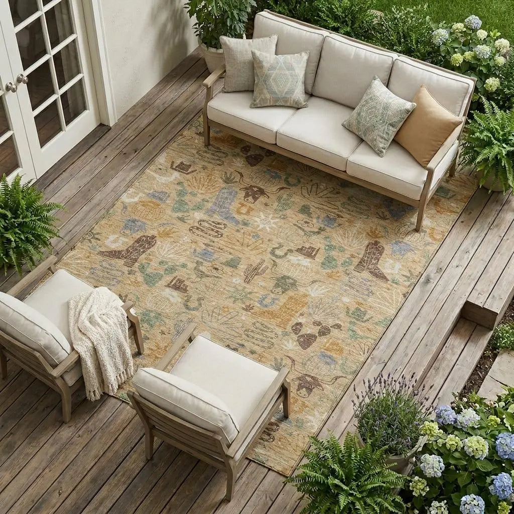 10' X 14' Gold And Ivory Cactus Washable Indoor Outdoor Area Rug Homeroots Outdoor