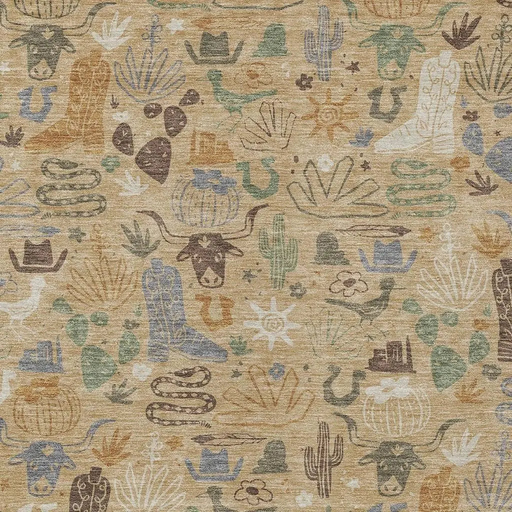 10' X 14' Gold And Ivory Cactus Washable Indoor Outdoor Area Rug Homeroots Outdoor