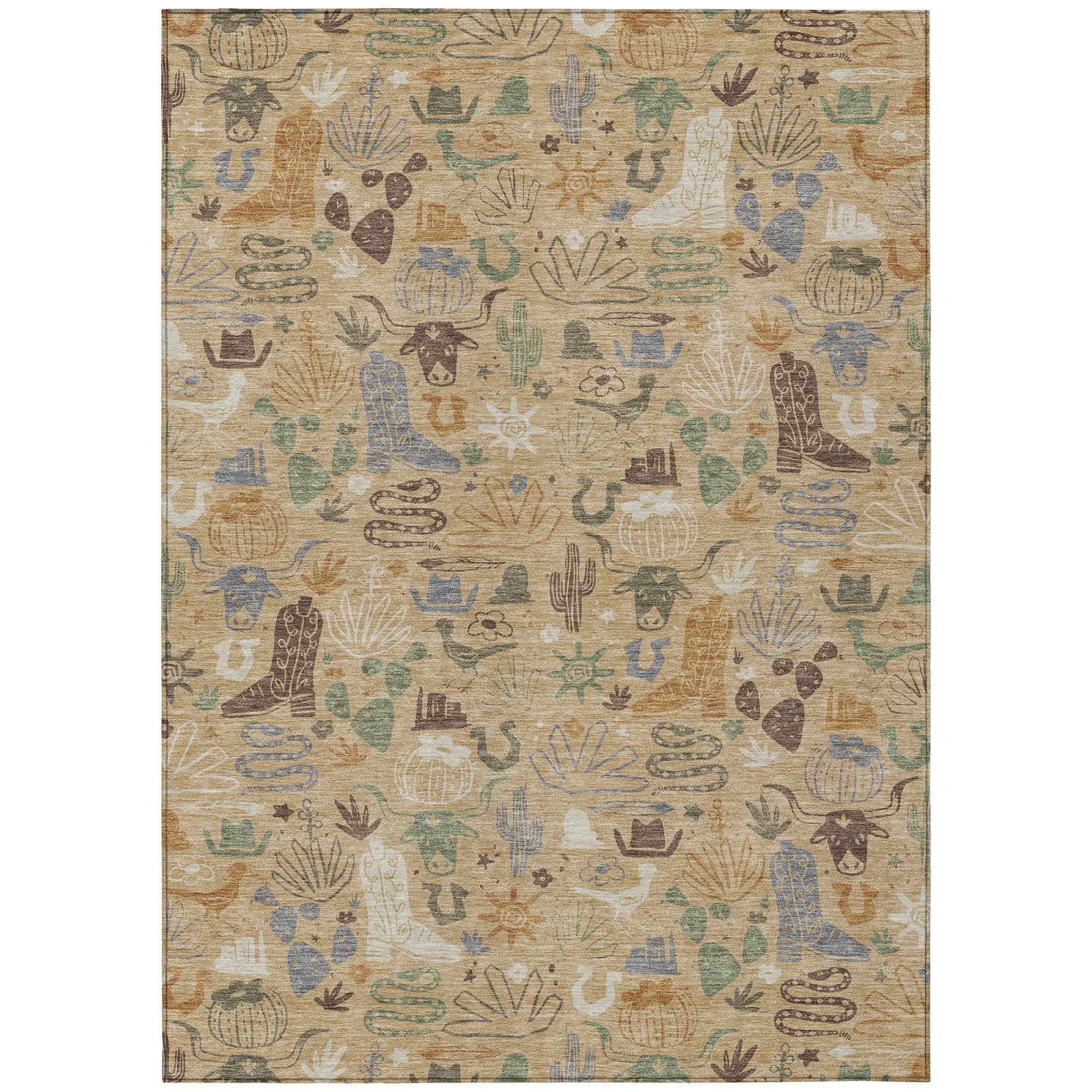 10' X 14' Gold And Ivory Cactus Washable Indoor Outdoor Area Rug Homeroots Outdoor