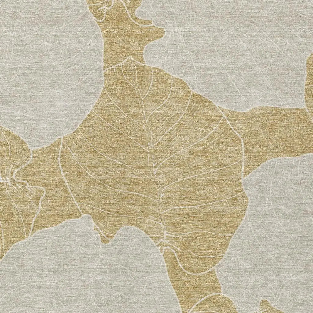10' X 14' Gold And Ivory Floral Washable Indoor Outdoor Area Rug Homeroots Outdoor