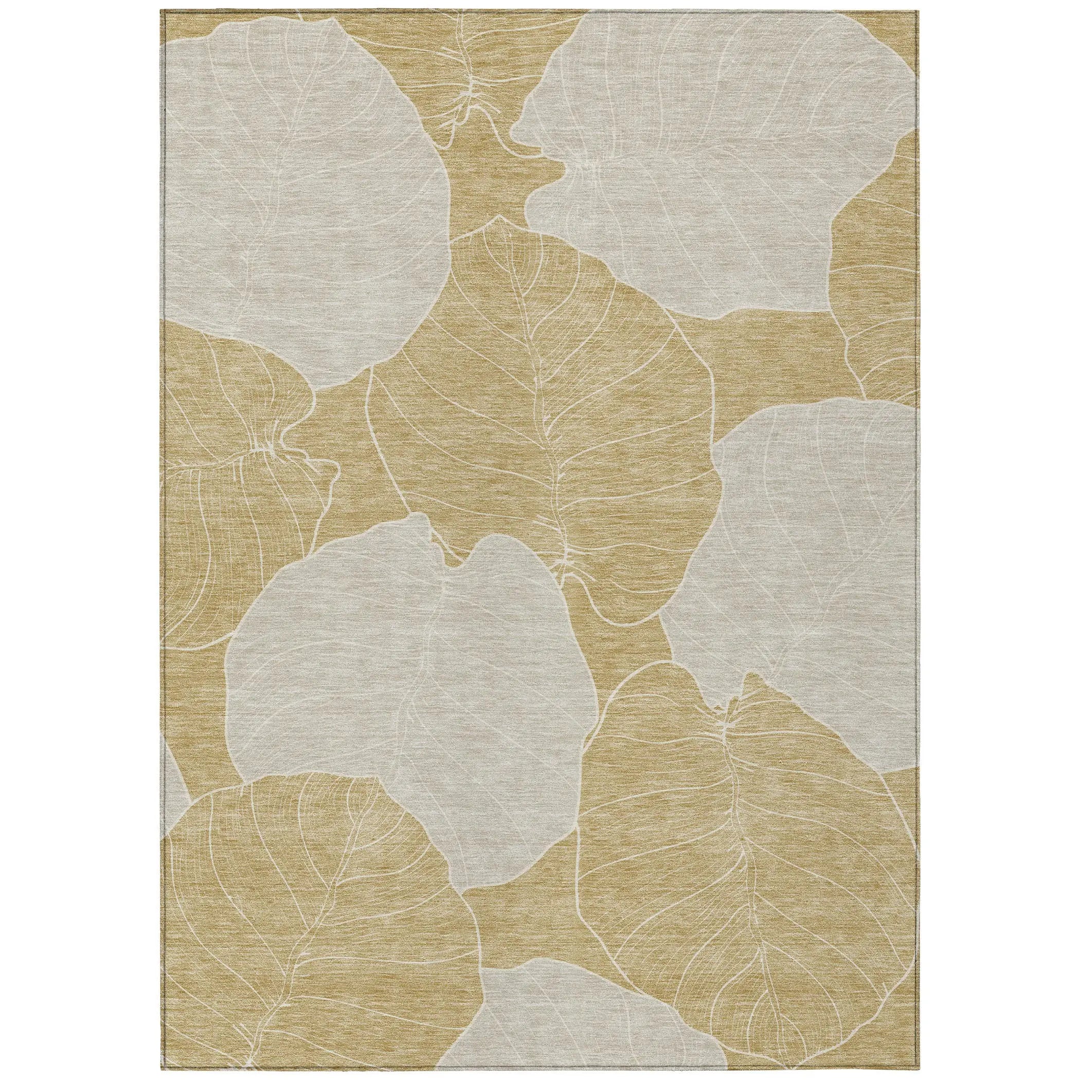 10' X 14' Gold And Ivory Floral Washable Indoor Outdoor Area Rug Homeroots Outdoor