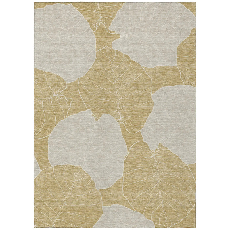 10' X 14' Gold And Ivory Floral Washable Indoor Outdoor Area Rug Homeroots Outdoor