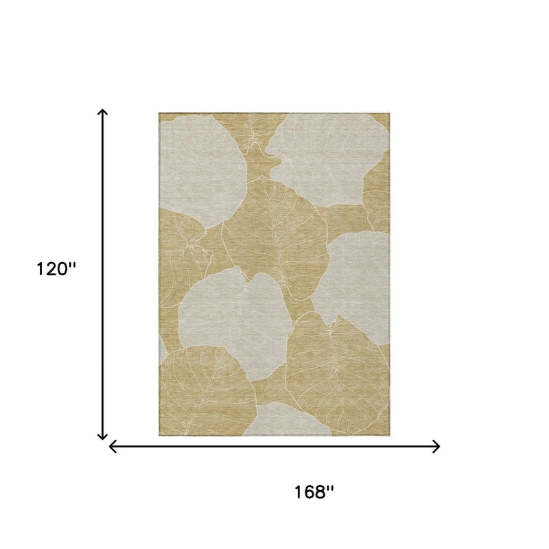 10' X 14' Gold And Ivory Floral Washable Indoor Outdoor Area Rug Homeroots Outdoor