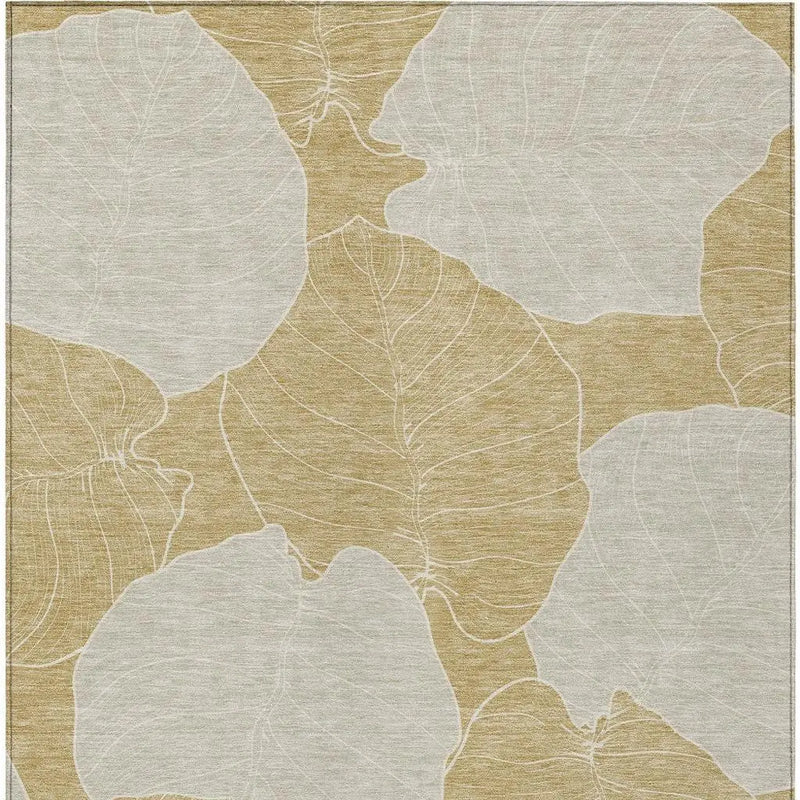 10' X 14' Gold And Ivory Floral Washable Indoor Outdoor Area Rug Homeroots Outdoor