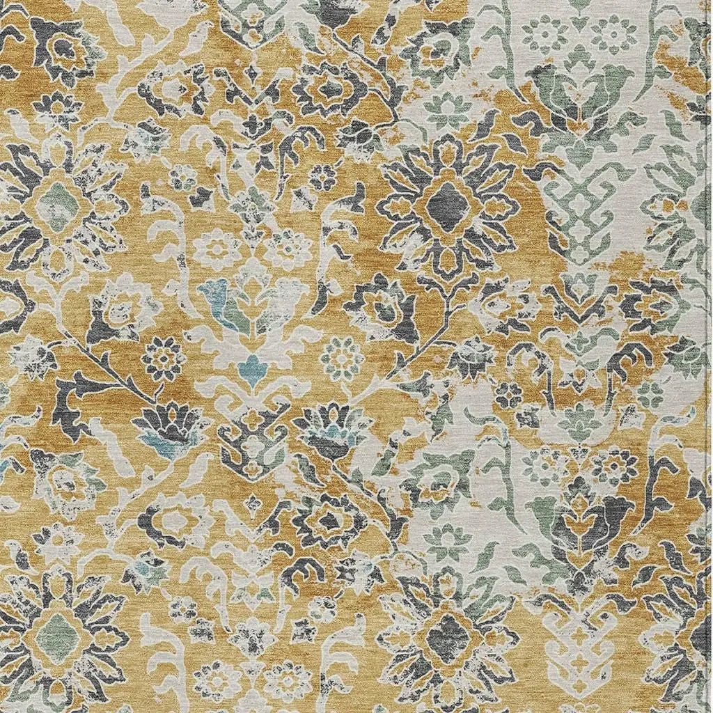 10' X 14' Gold And Ivory Geometric Washable Indoor Outdoor Area Rug Homeroots Outdoor