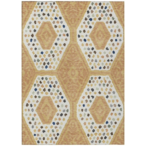 10' X 14' Gold And Ivory Tribal Washable Indoor Outdoor Area Rug Homeroots Outdoor