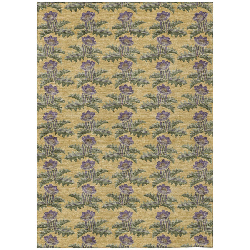 10' X 14' Gold And Khaki Floral Washable Indoor Outdoor Area Rug Homeroots Outdoor