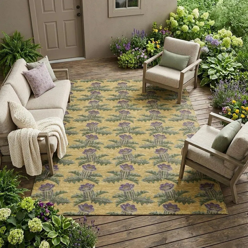 10' X 14' Gold And Khaki Floral Washable Indoor Outdoor Area Rug Homeroots Outdoor