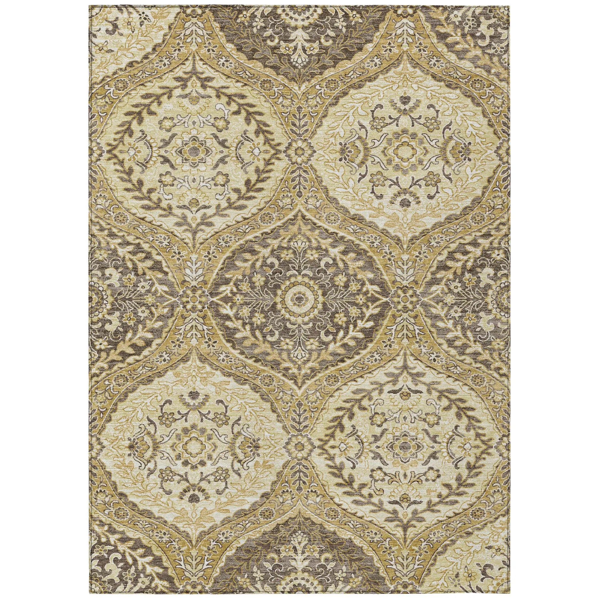 10' X 14' Gold And Khaki Ogee Washable Indoor Outdoor Area Rug Homeroots Outdoor