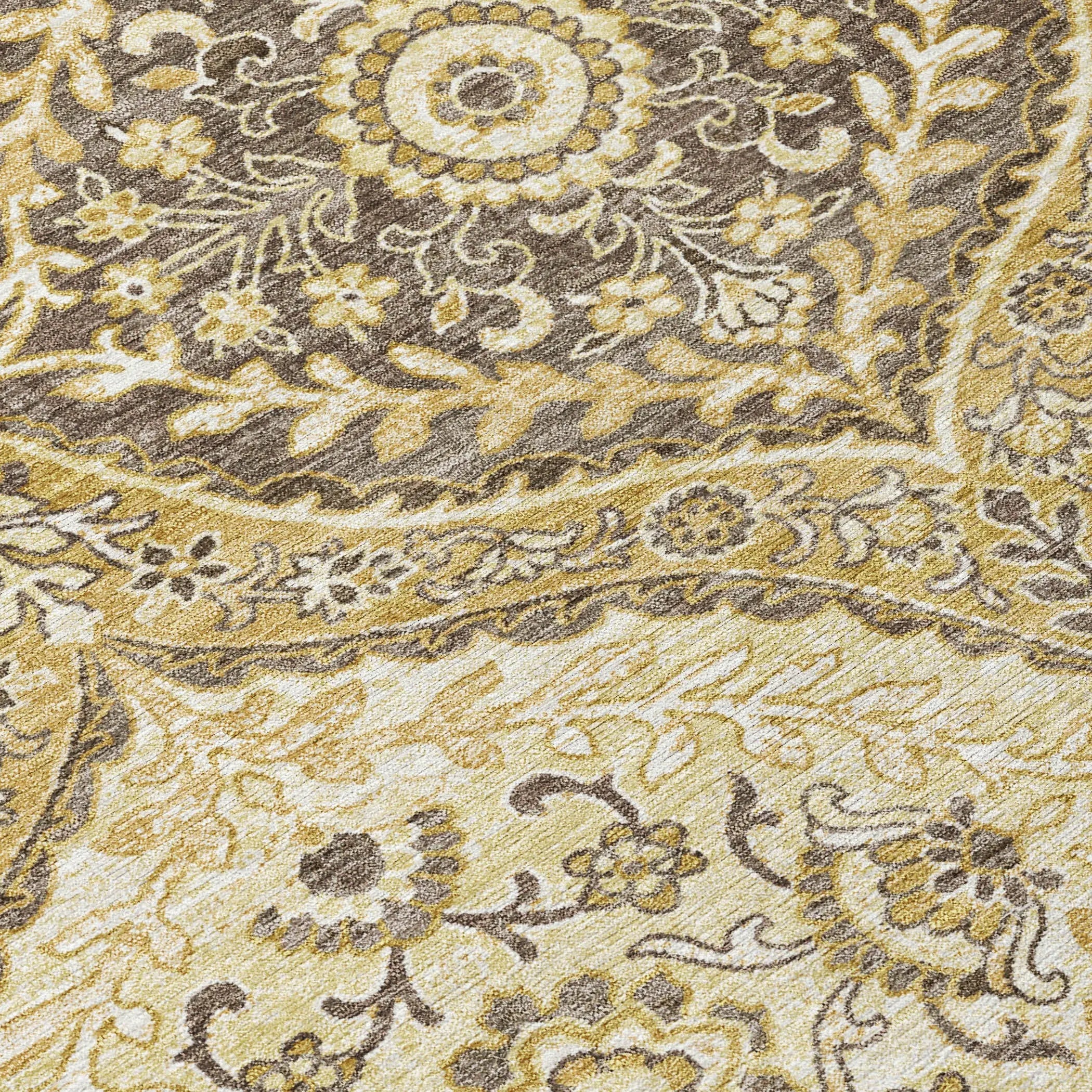 10' X 14' Gold And Khaki Ogee Washable Indoor Outdoor Area Rug Homeroots Outdoor