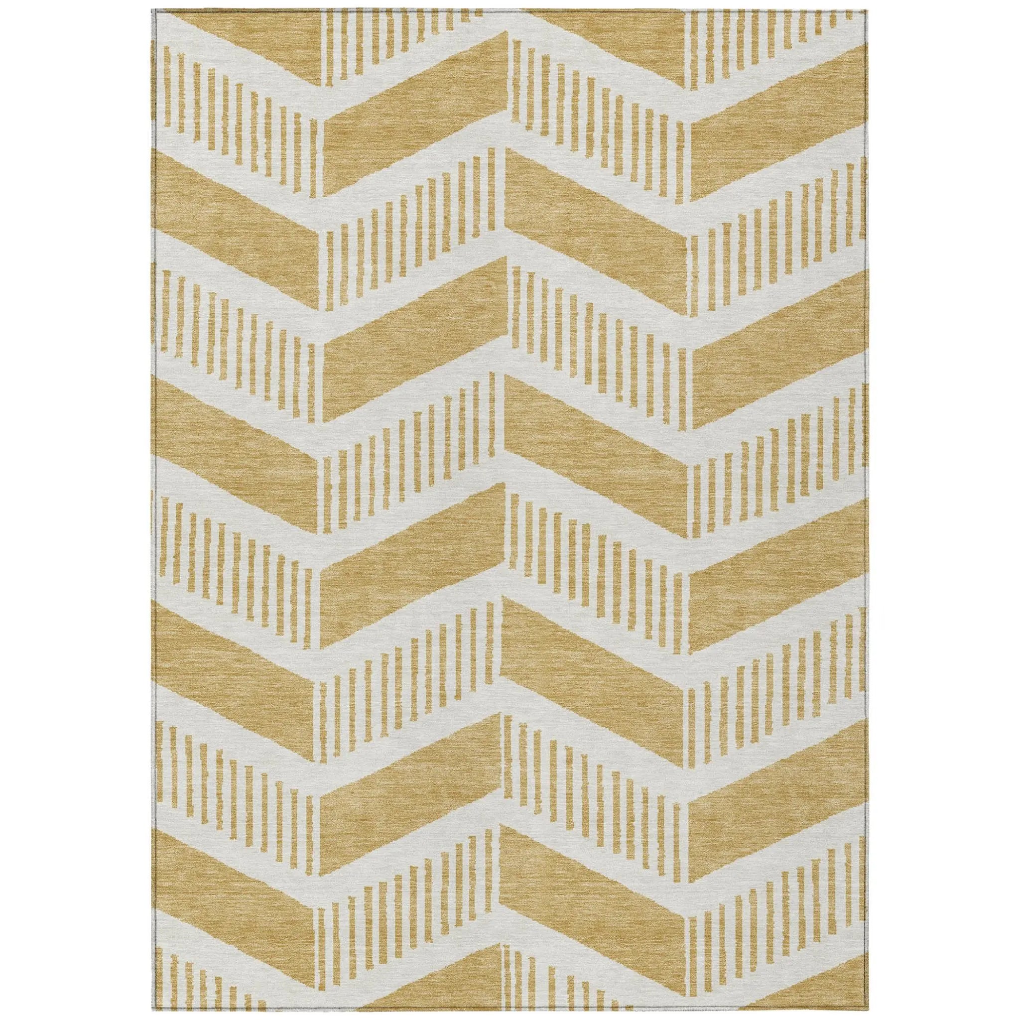 10' X 14' Gold And Linen Geometric Washable Indoor Outdoor Area Rug Homeroots Outdoor
