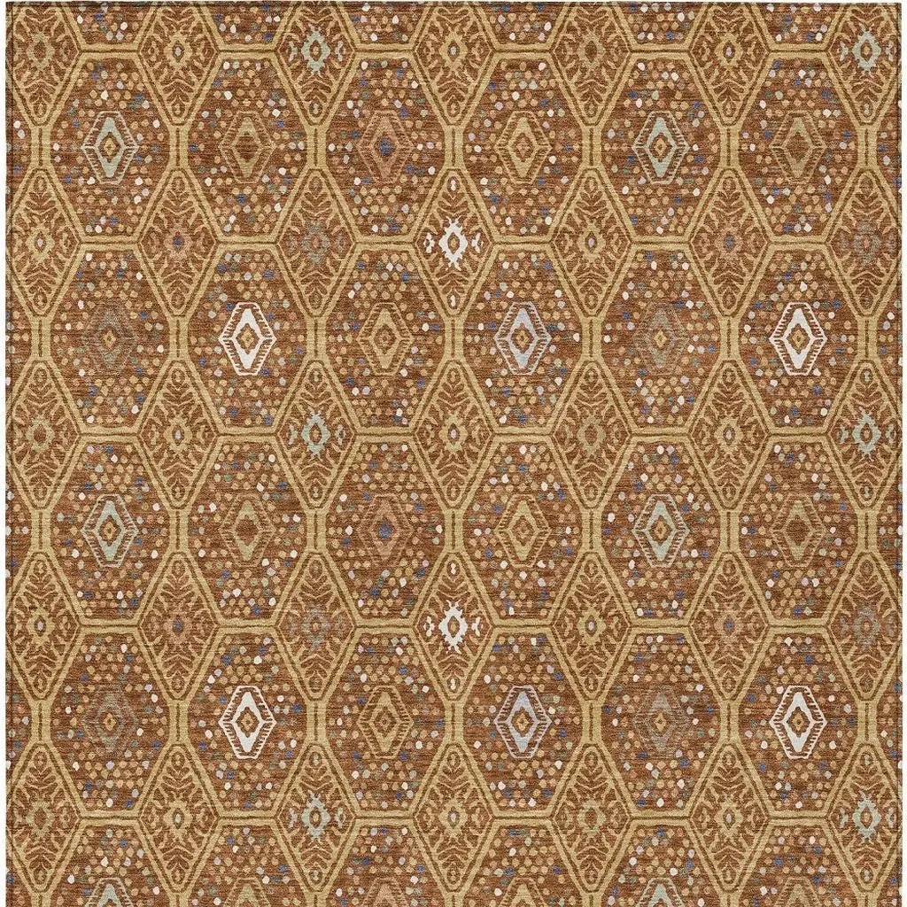 10' X 14' Gold And Orange Geometric Washable Indoor Outdoor Area Rug Homeroots Outdoor