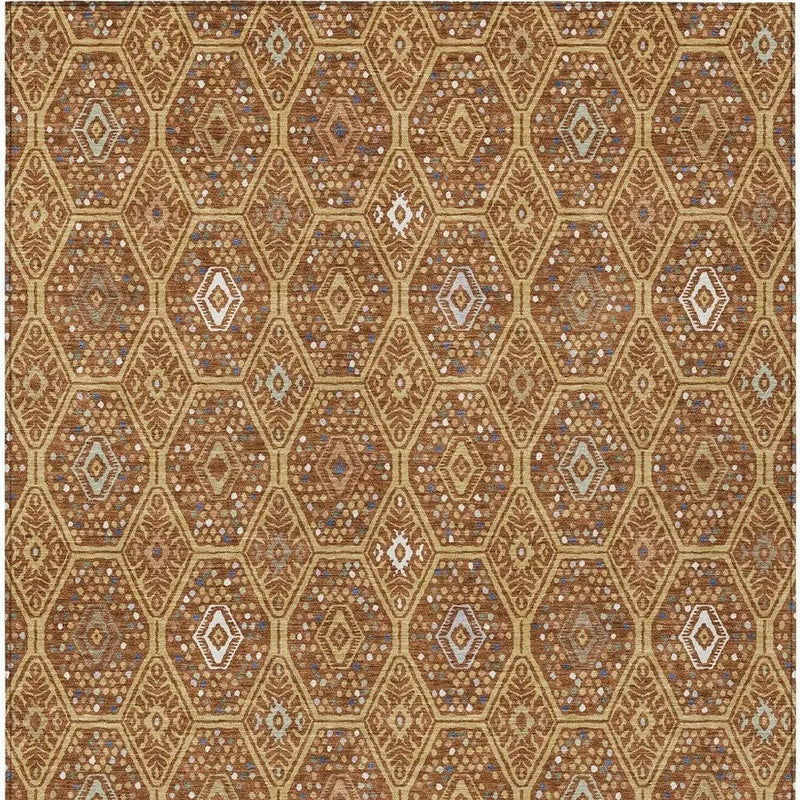 10' X 14' Gold And Orange Geometric Washable Indoor Outdoor Area Rug Homeroots Outdoor