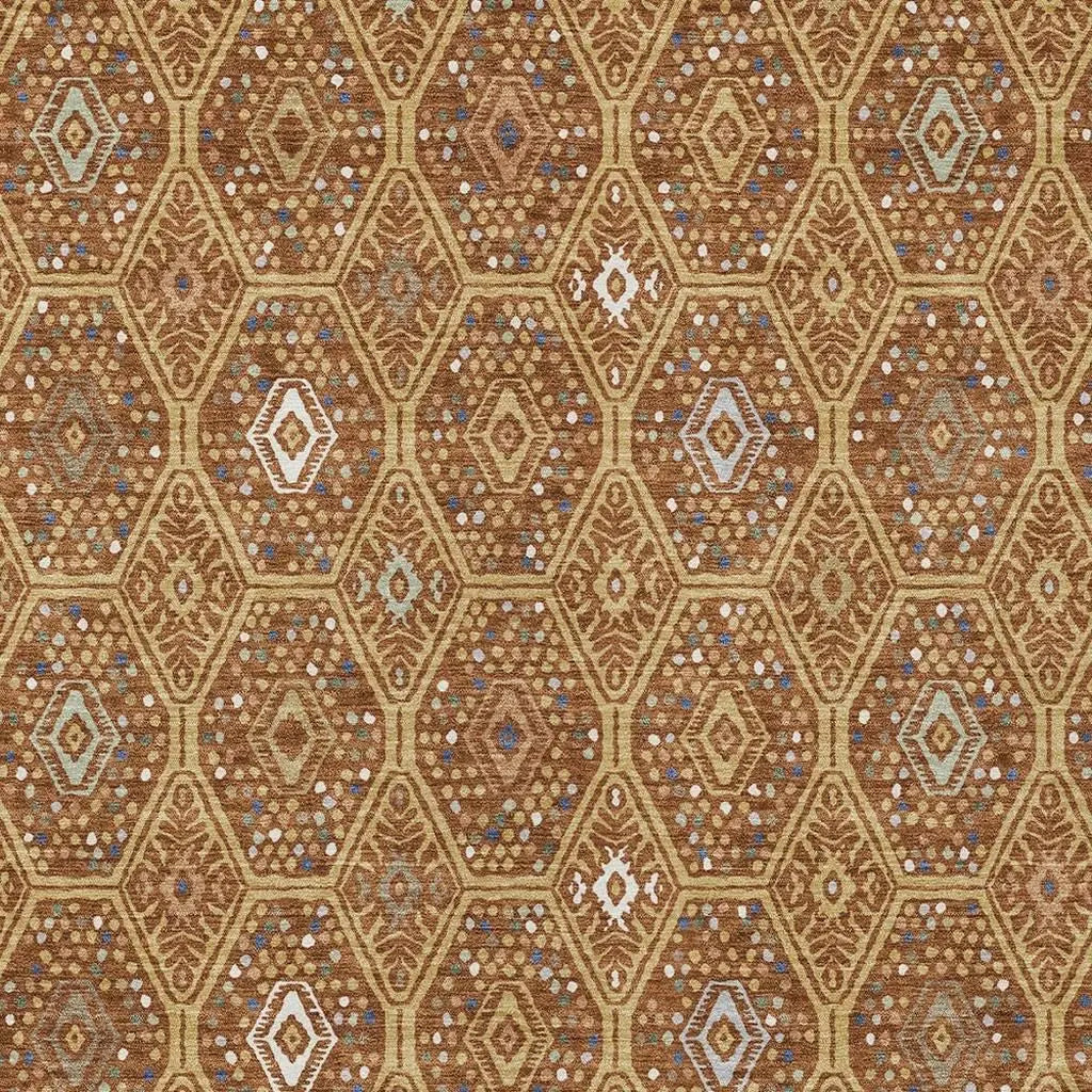 10' X 14' Gold And Orange Geometric Washable Indoor Outdoor Area Rug Homeroots Outdoor